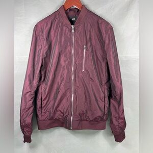 H&M Vintage Nylon Bomber Jacket Shiny Silky Glanz Maroon Small